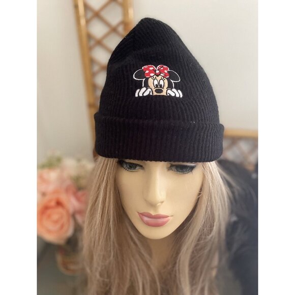 Minnie Mouse Hat Knit Beanie Disney Collection by Neff Black One Size Very Good - Picture 1 of 16